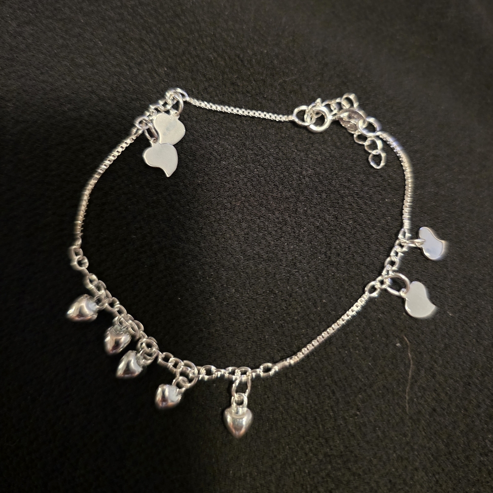 Sterling Silver 925 Italy Heart Charm Bracelet - Dainty Women's Bracelet